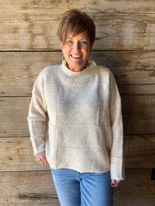 Oatmeal Checker Mock Neck Sweater