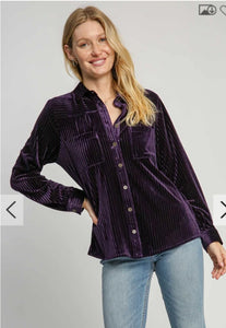 Eggplant Velvet Collared Top Regular Sizes