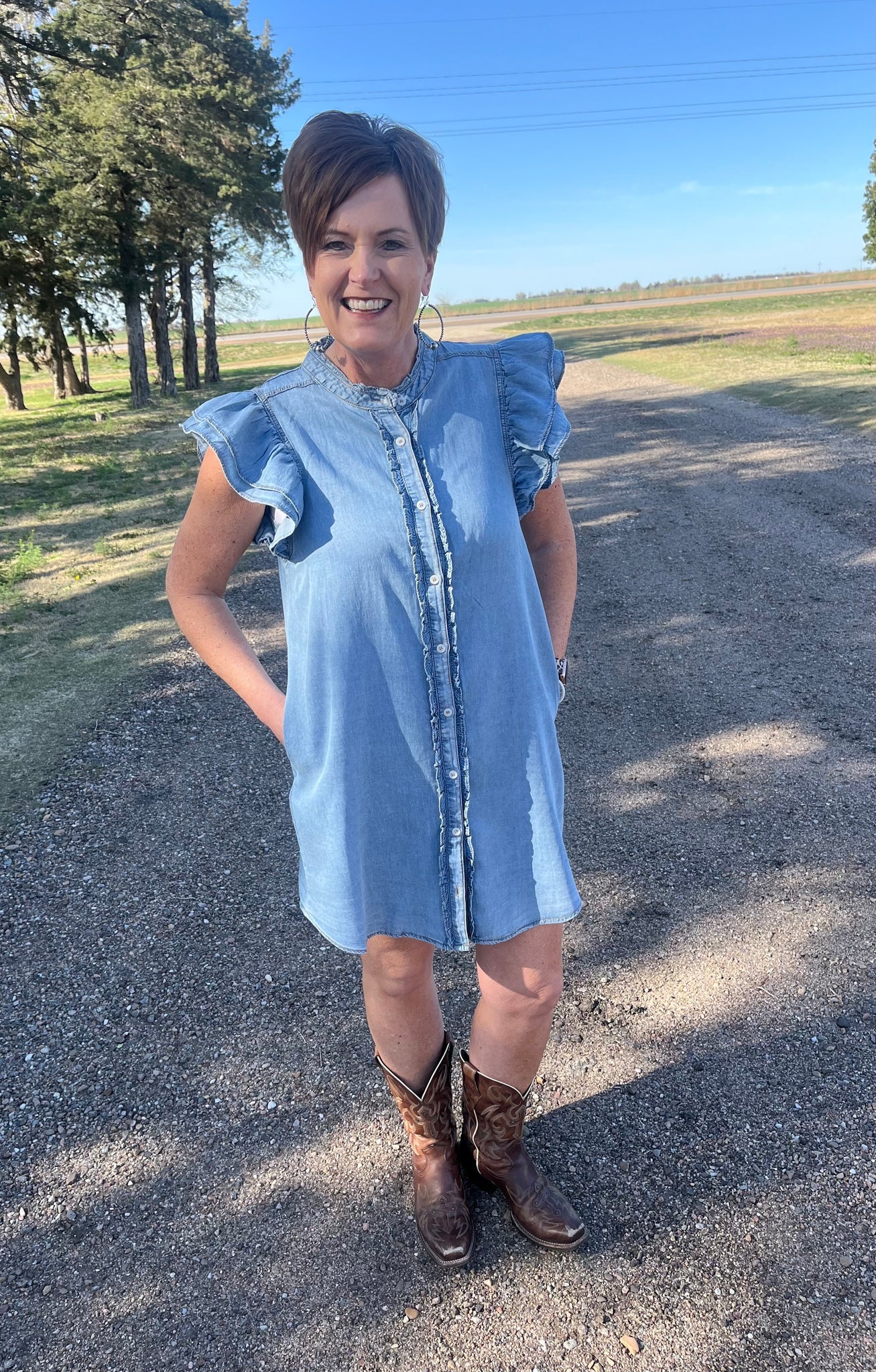Button Down Ruffle Sleeve Dress