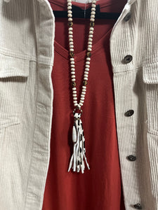 White and Copper Necklace with Leopard Tassel