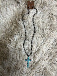 Turquoise Cross with Silver Beads