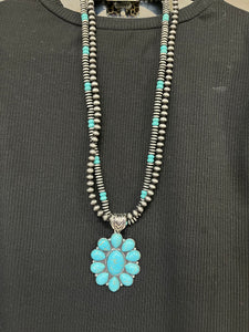 Turquoise and Silver Squash Blossom Necklace