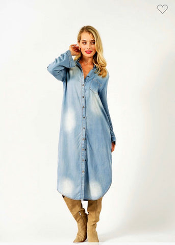 Curvy Long Sleeve Denim Button Down Shirt Dress