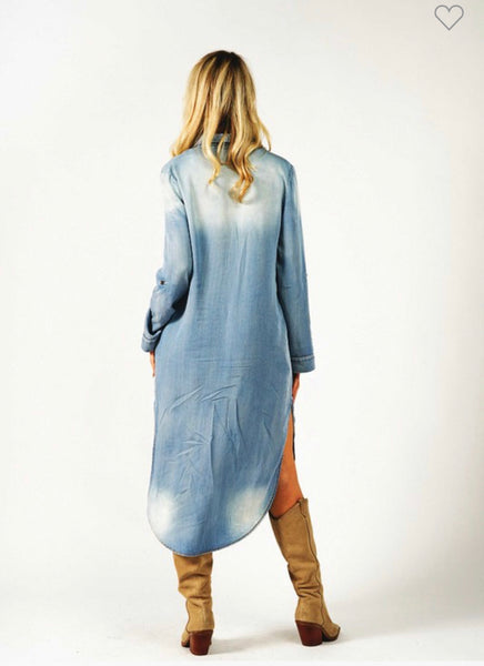 Curvy Long Sleeve Denim Button Down Shirt Dress