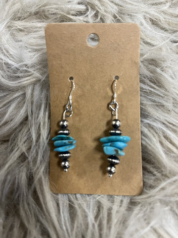 Simple Dangle Earrings with Genuine Navajo Pearls and Turquoise