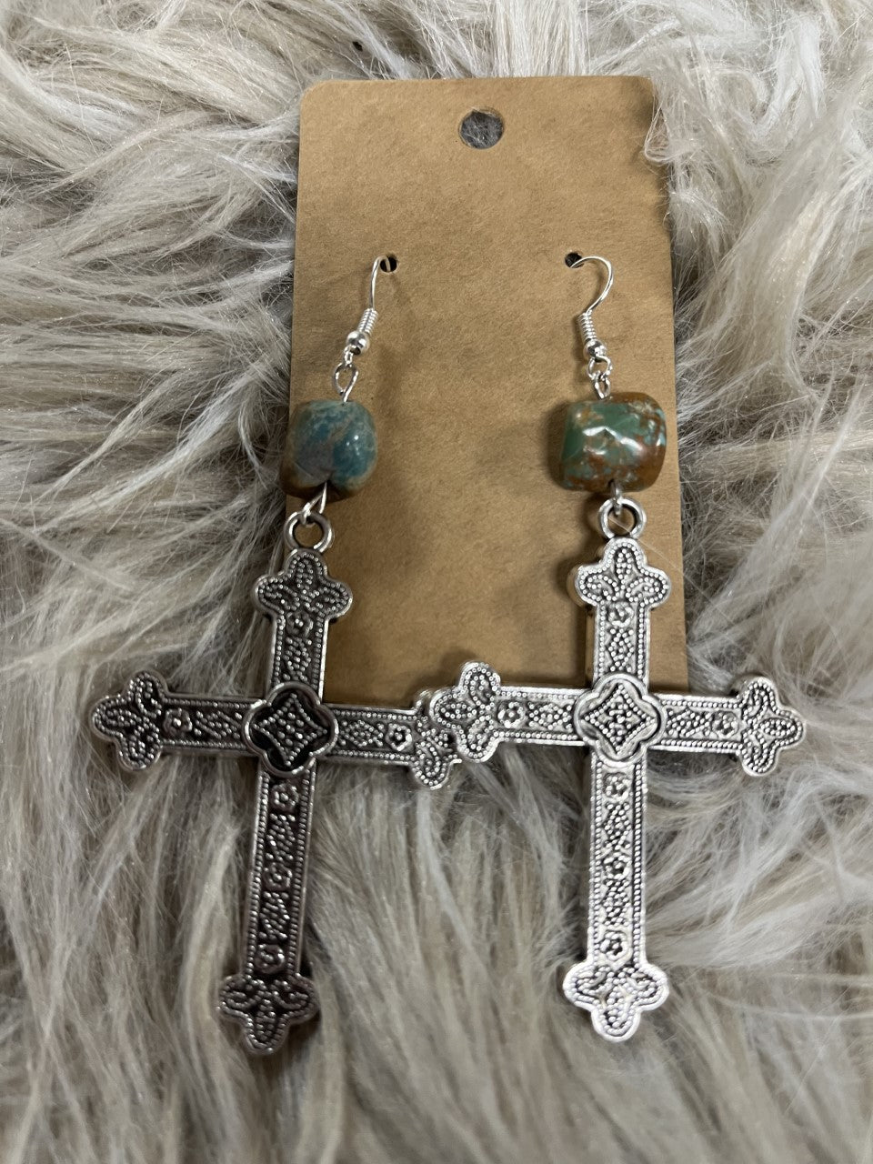 Cross Earrings With Real Turquoise